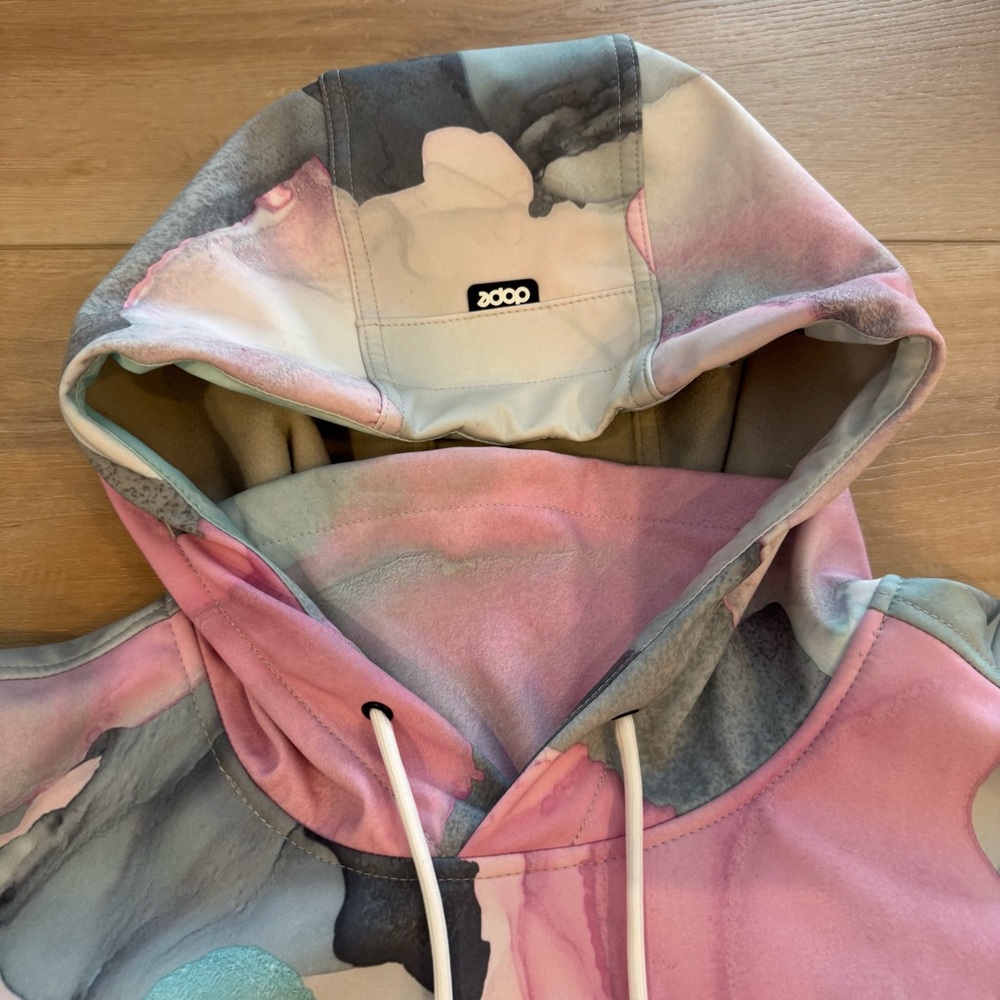 DOPE Women's Ski Anorak in Pink, Light Blue & Gray Watercolor Camo - Picture 5 of 8